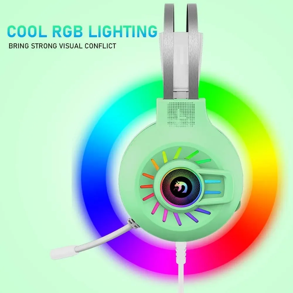 PS4 Headset Xbox One Gaming 3.5mm Stereo Wired Over-Head Rainbow Backlit Green